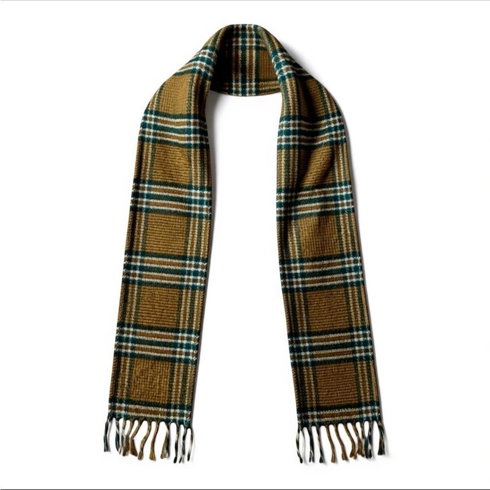 Unisex Plaid Wool Scarf in Brown and Green